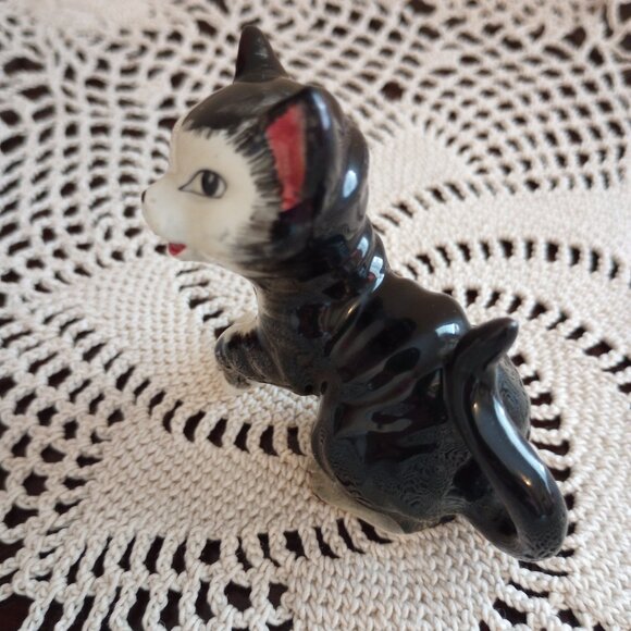 Vintage Black White Porcelain Cat Figurine Figaro - Picture 5 of 8